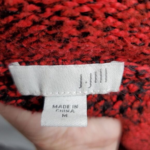 J‎ JILL red textured cowl neck turtleneck long tunic sweater M - Picture 8 of 11